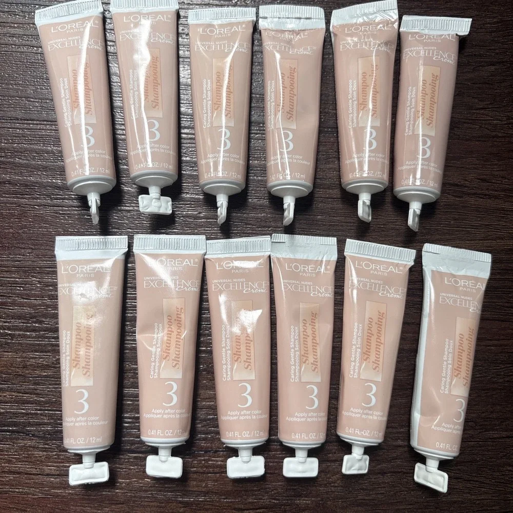 (12) Loreal Paris Excellence Creme #4 Tubes Caring Deep Shampoo- 0.41 oz Each